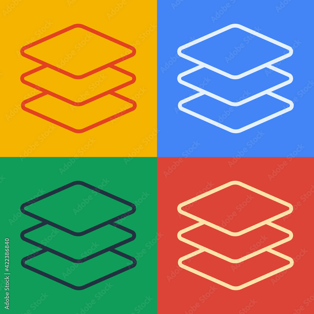 Poster pop art line layers icon isolated on color background. vector