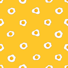 Fried eggs seamless pattern. Simple design for textile wrapping paper Vector illustration isolated on yellow background