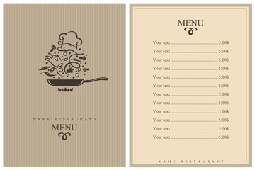 restaurant menu design with cooking process of vegetables on pan