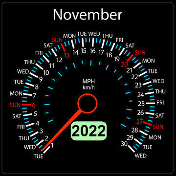 The 2022 year calendar speedometer car November