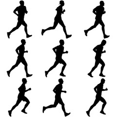 Set of silhouettes. Runners on sprint men on white background