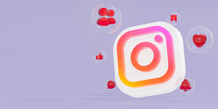 Instagram acrylic glass ig logo and social media icons with copy space