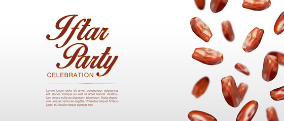 Realistic 3D vector illustration of dates fall from above template background Islamic Ramadan kareem holiday