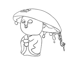 Beautiful young Buddha wearing a hat with raindrops