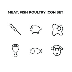 meat, fish poultry set icon, isolated meat, fish poultry set sign icon, vector illustration