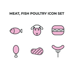 meat, fish poultry set icon, isolated meat, fish poultry set sign icon, vector illustration
