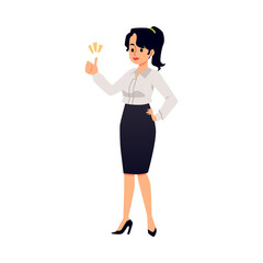 Business woman showing her thumb up, flat vector illustration isolated.