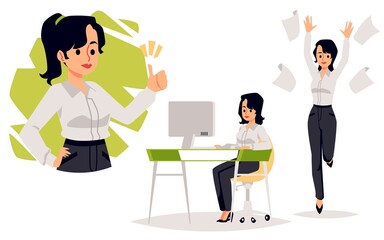 Executive woman or businesswoman in office, flat vector illustration isolated.
