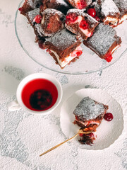 Homemade Brownie pie with cream cheese and cherries..