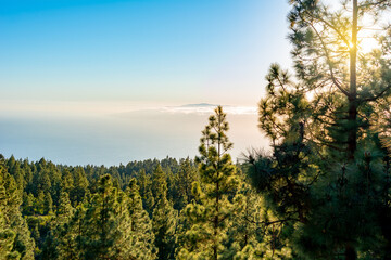 Sunset over Canary islands seen from Teide national park, Spain