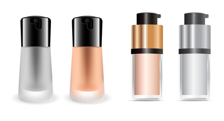 Obraz premium Cosmetic foundation cream bottle. Face liquid concealer product. Face cream pump bottle template, luxury 3d mockup. Face toner container, protein essense, fashion promotion. Elegant serum bottle