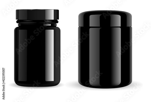 Download Black Jar Black Pill Bottle Cosmetic Container Glass Package Vitamin Pill Jar Mockup Gloss Glass Supplement Tablet Packaging Set Glossy Container For Skin Scrub Or Wax Face Powder Wall Mural Sergej Bajbak