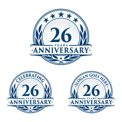 26 years anniversary logo set. 26th years anniversary celebration logotype. Vector and illustration.
