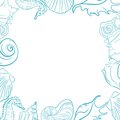 Elegant line sea shells, vector art pattern illustration.