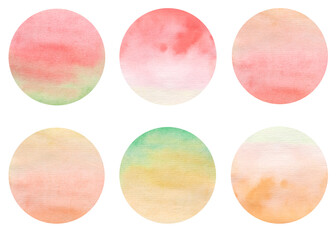 Bundle of templates for networks Story Highlights Covers Icons. Watercolor hand-drawn rounds for social media stories for bloggers. Red and orange colors.
