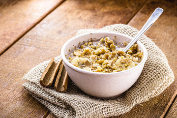 sweet oats, nuts and cinnamon. Homemade healthy porridge