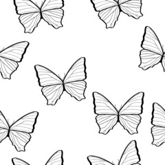 butterfly seamless pattern, black-white. spring Summer. ease. Print for fabric, wrapping paper. vector eps 10.