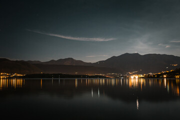 Night view on a panorama of Tivat bay
