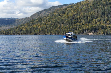 The NorthSilver PRO 745 Cabin boat of the transport police is patrolling the waters of Lake...