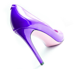 womens shiny patent violet stiletto heels on white background