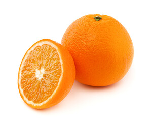 Sliced orange fruit segments isolated on white background