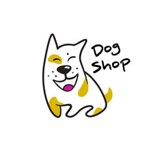 Laughing dog. Logo for pet shop, walking service, training, cynologist, animal shelter or veterinary. Cute smiling mascot 