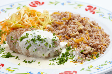 buckwheat with cutlet and salad