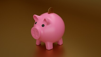 Piggy Bank With Dollar Coin in gold background