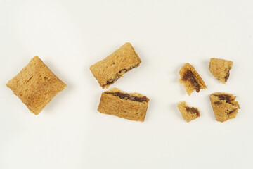 A set of chocolate breakfast pads, on a white background. 