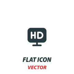 high definition television HDTV icon in a flat style. Vector illustration pictogram on white background. Isolated symbol suitable for mobile concept, web apps, infographics, interface and apps design