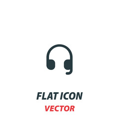 Headset icon in a flat style. Vector illustration pictogram on white background. Isolated symbol suitable for mobile concept, web apps, infographics, interface and apps design