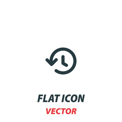 Fall backward Change time icon in a flat style. Vector illustration pictogram on white background. Isolated symbol suitable for mobile concept, web apps, infographics, interface and apps design