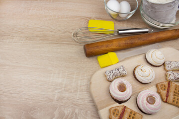 Biscuit. Background texture. Stack of cookies biscuit texture from biscuit biscuit tea cookies pattern. Crumpets as background. copyspace