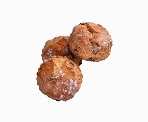Freshly baked fruit scones, isolated on white.