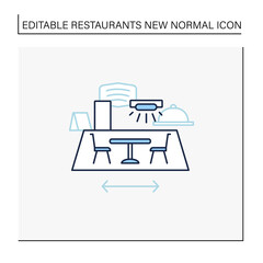 Restaurant disinfection line icon. Ultraviolet light disinfection. Furniture disinfect. Regulation through covid19. Restaurants new normal concept. Isolated vector illustration.Editable stroke