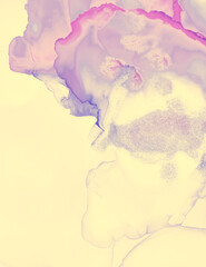 Wedding Invite Design. Yellow Pastel Fluid Water. Watercolour Wave Background. Fashion Alcohol Ink Stains Texture. Wedding Card Design. Pink Pastel Flow Splash. Pink Wedding Card Template.