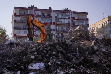 demolishing of damaged buildings by Izmir earthquake in October 2020 - 422404877