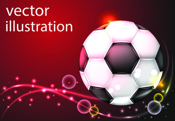 Soccer ball on red background with lights and place for text