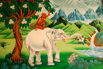 Colorful mural at Songzanlin Tibetan Buddhist monastery, Shangri-la, Yunnan Province, China
