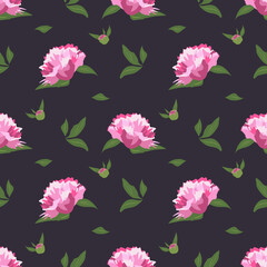 Seamless pattern with peonies on a dark background