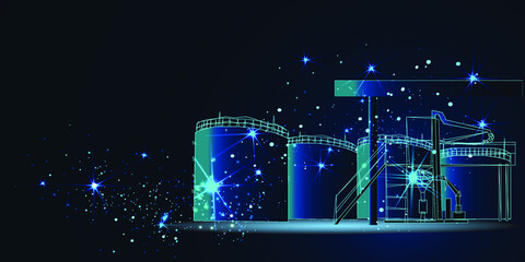 Tank farm. 3d abstract vector illustration. Low poly wireframe