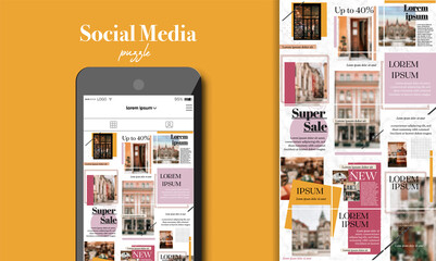 Social Media Puzzle Template Pack for creature your unique content. Modern ultra endless design banner, screen. Kit app editorial service. Mockup for personal blog. Endless square puzzle for promotion