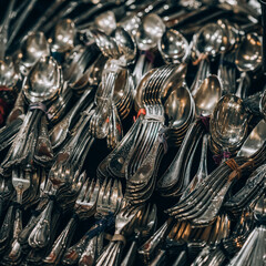 Vintage silver cutlery, spoons and forks, garage sale, flea market