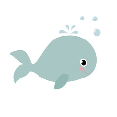 Cute cartoon whale isolated on white background.