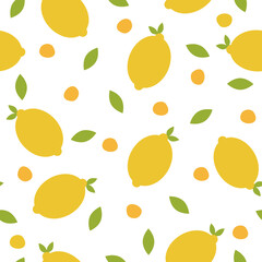 Seamless pattern of lemons on white background.