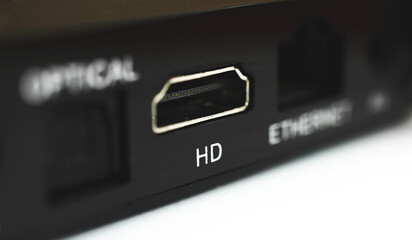 Naklejka premium HDMI connector close-up photo, macro view
