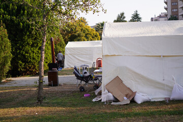 People living in aid tents after earthquake hit Izmir in October 2020