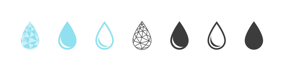 Obraz premium Water drops icon set. Water or oil drop signs. Water drop shape. Vector illustration