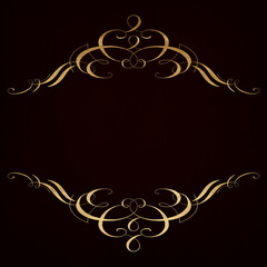 Dark anthracite and red background with luxery golden floral ornaments and golden swirls. Good for logo or invitation.
