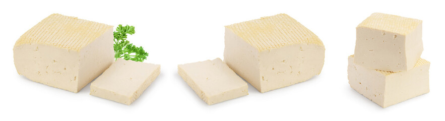 tofu cheese isolated on white background with clipping path and full depth of field, Set or collection